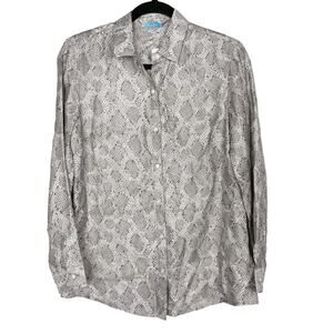 New J McLaughlin S Lois Blouse Silk Heather Grey Desert Scale Snake Long Sleeve